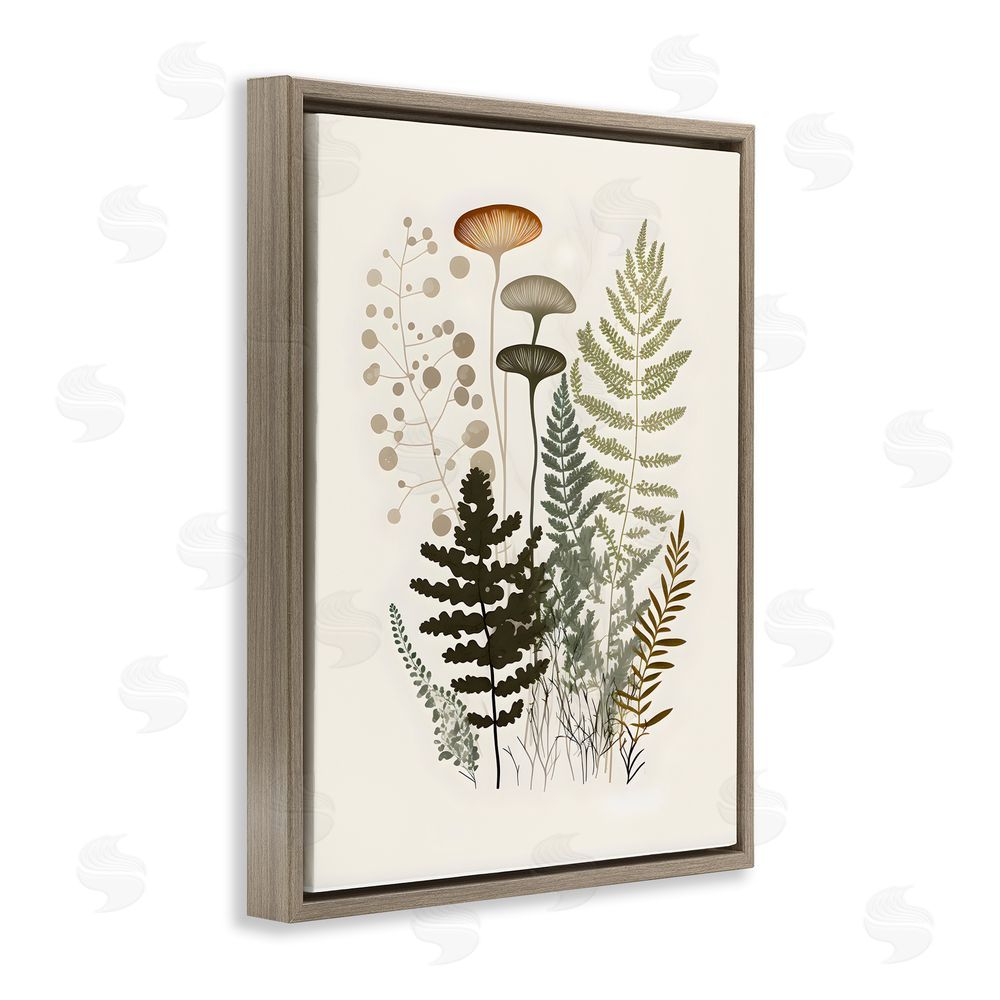Petal Prints Design Neutral Forest Ferns Brown Floating Frame Canvas Wall Art Print