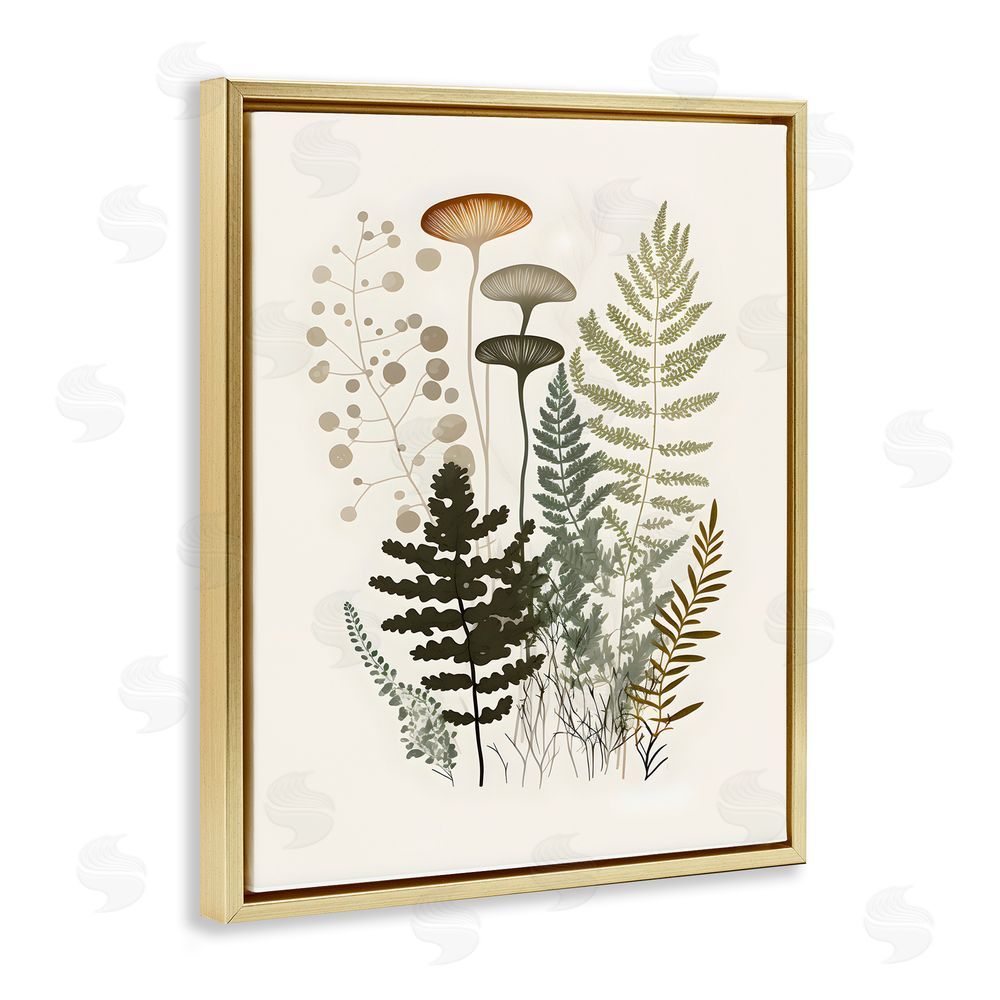 Petal Prints Design Neutral Forest Ferns Gold Floating Frame Canvas Wall Art Print