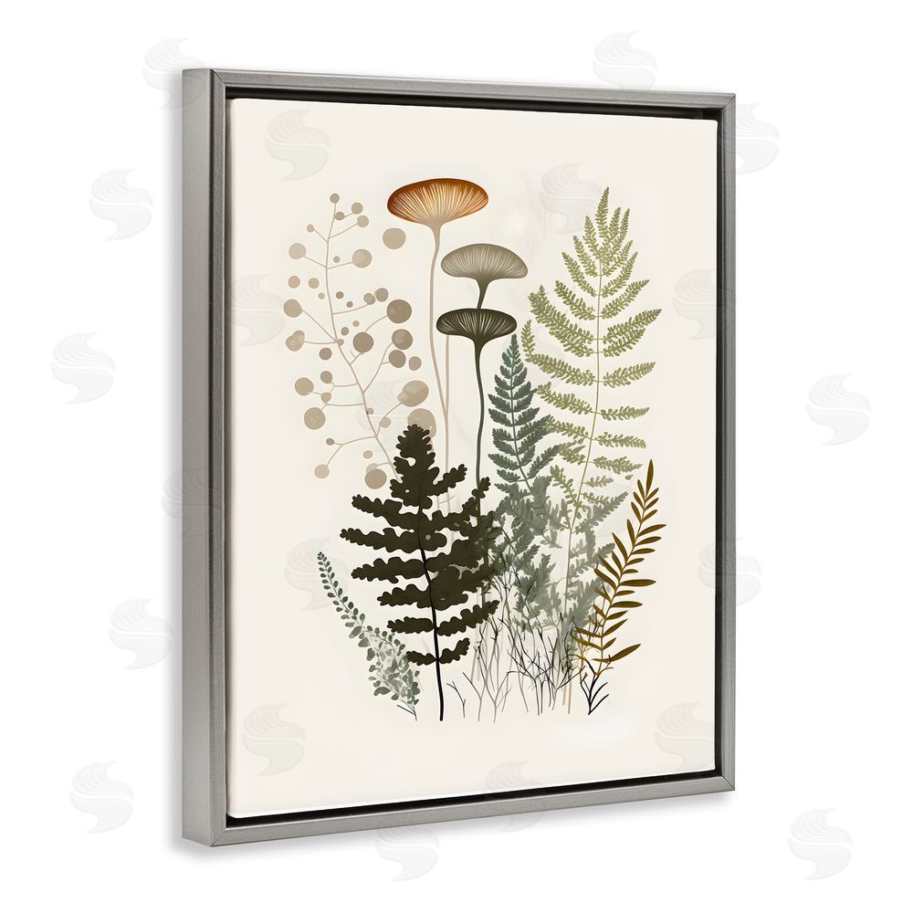 Petal Prints Design Neutral Forest Ferns Grey Floating Frame Canvas Wall Art Print