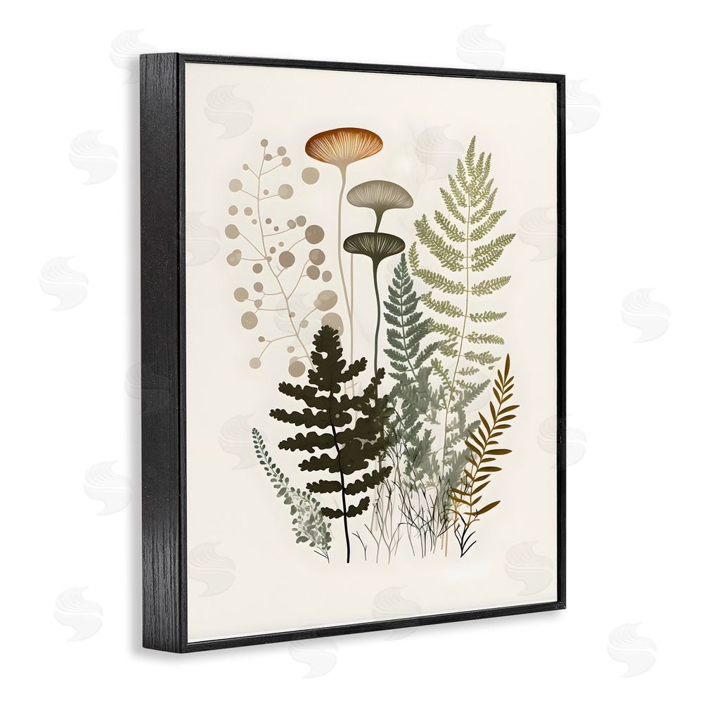 Petal Prints Design Neutral Forest Ferns Black Framed Giclee Wall Art Print