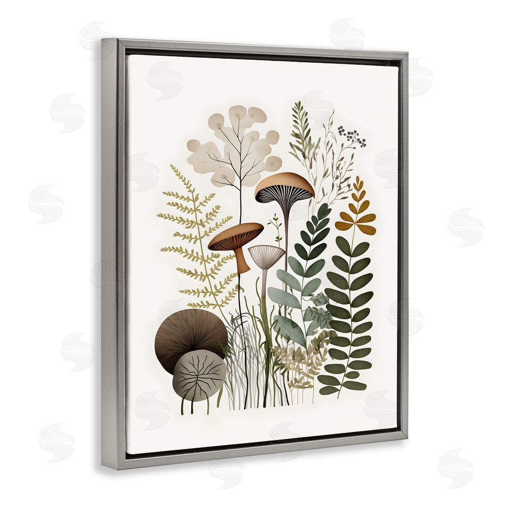 Petal Prints Design Earthy Woodland Botanicals Grey Floating Frame Canvas Wall Art Print