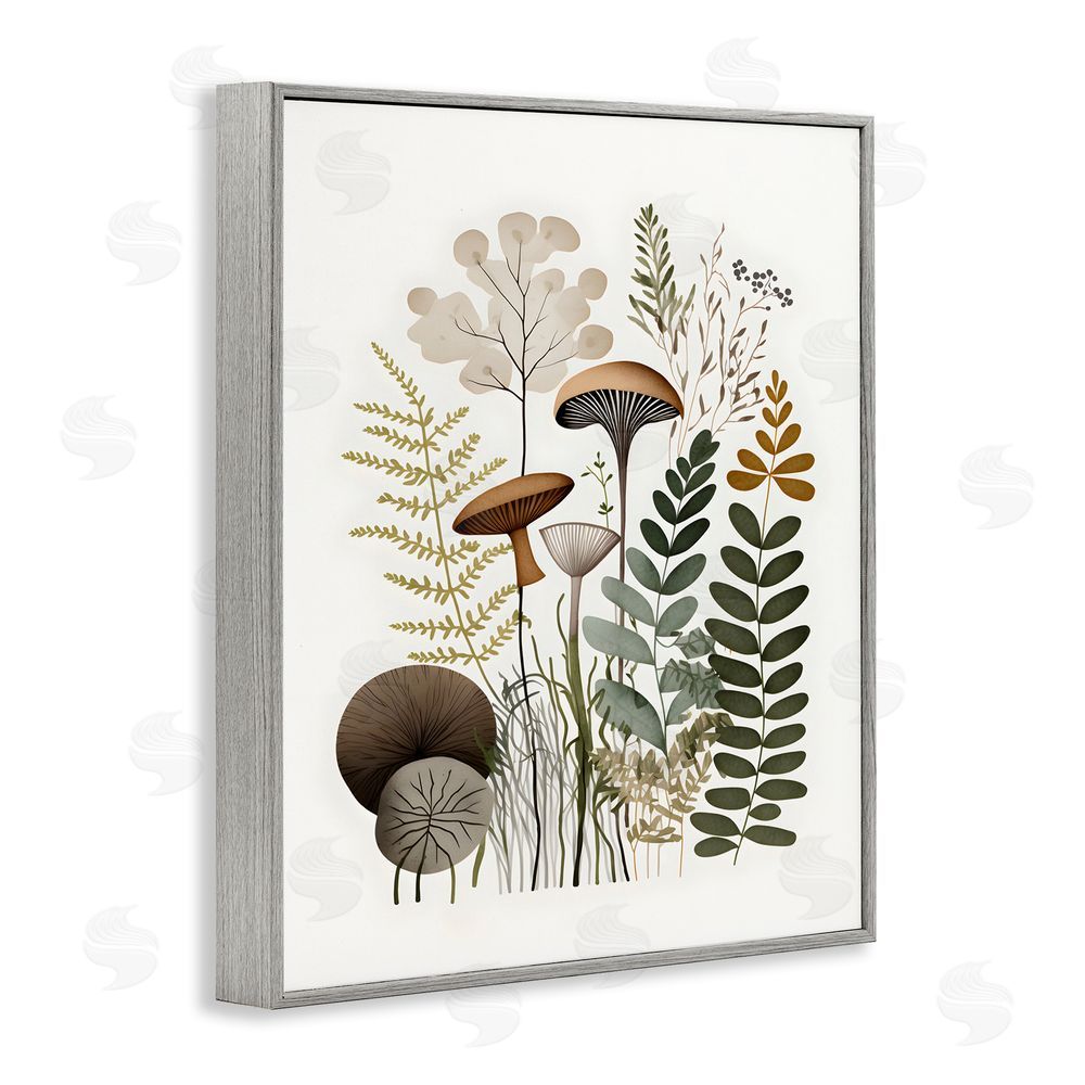 Petal Prints Design Earthy Woodland Botanicals Gray Framed Giclee Wall Art Print