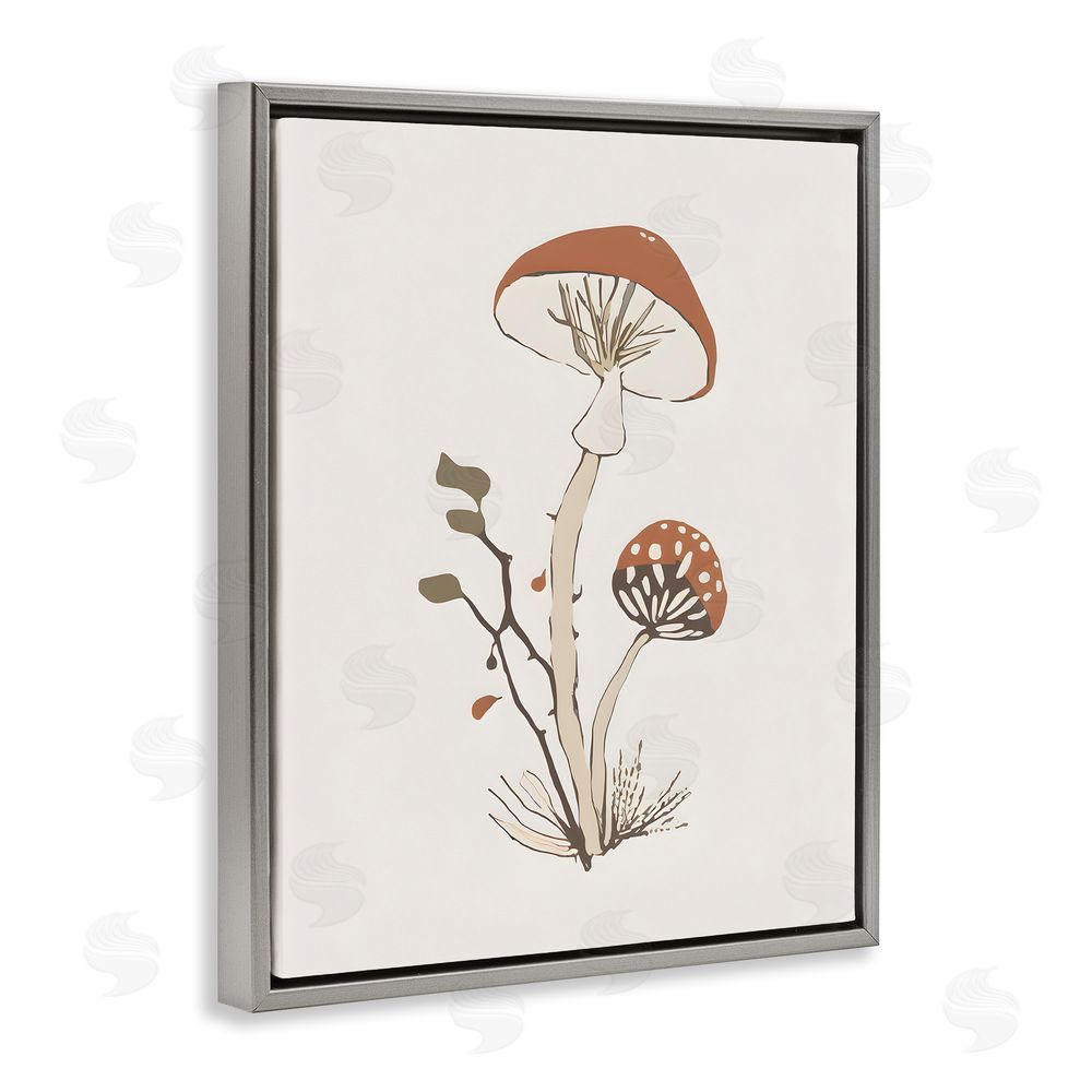 Petal Prints Design Minimal Amanita Mushroom Grey Floating Frame Canvas Wall Art Print