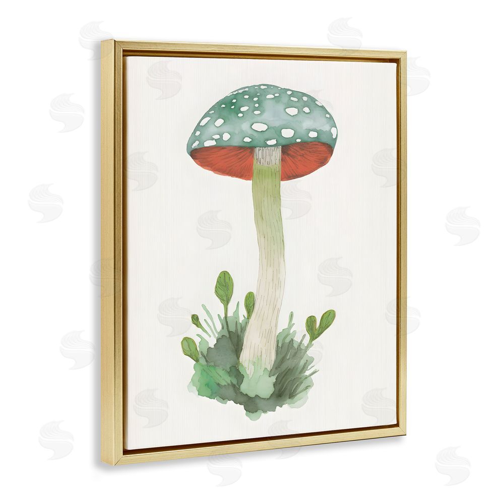 Petal Prints Design Spotted Watercolor Mushroom Gold Floating Frame Canvas Wall Art Print