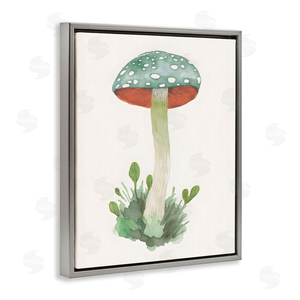 Petal Prints Design Spotted Watercolor Mushroom Grey Floating Frame Canvas Wall Art Print