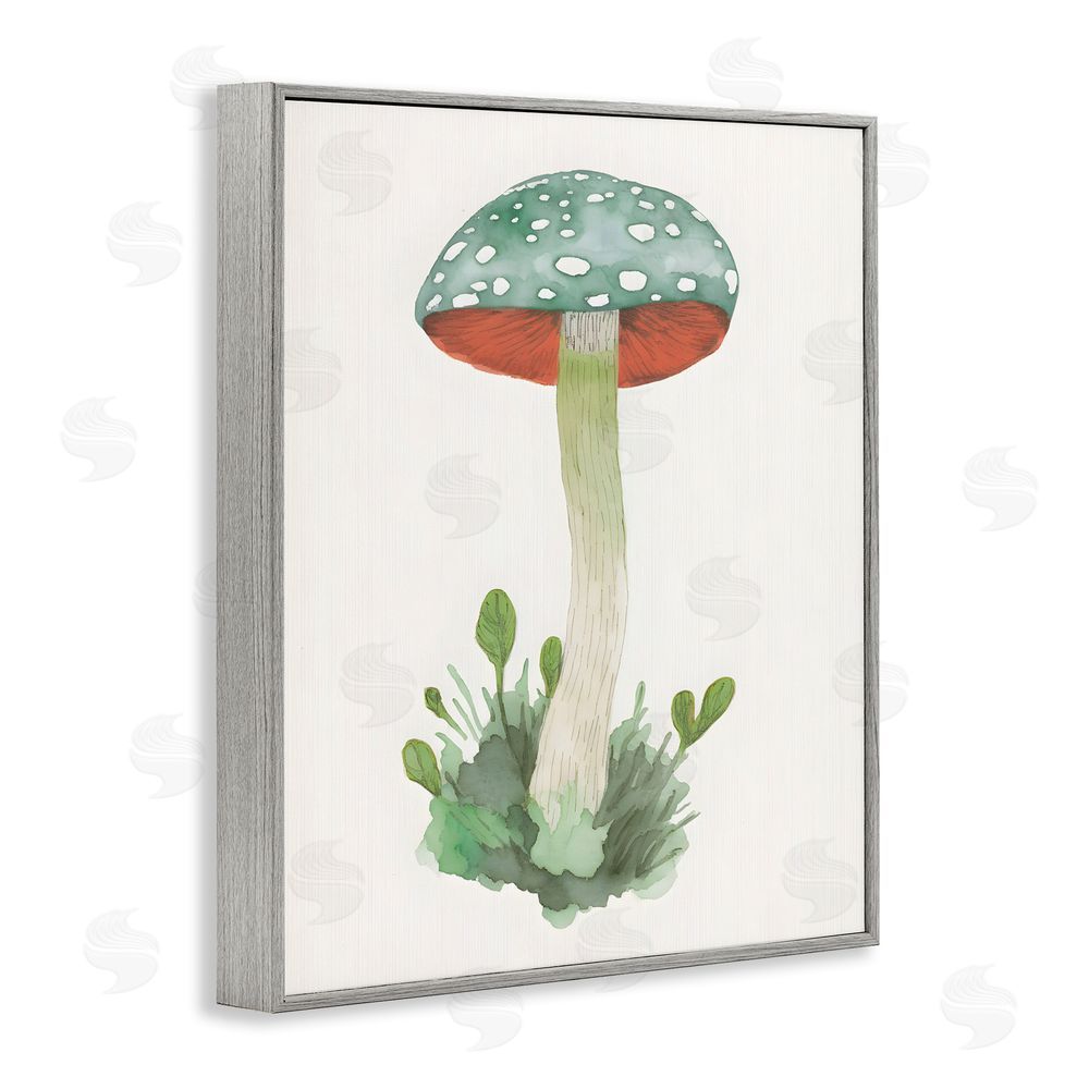 Petal Prints Design Spotted Watercolor Mushroom Gray Framed Giclee Wall Art Print