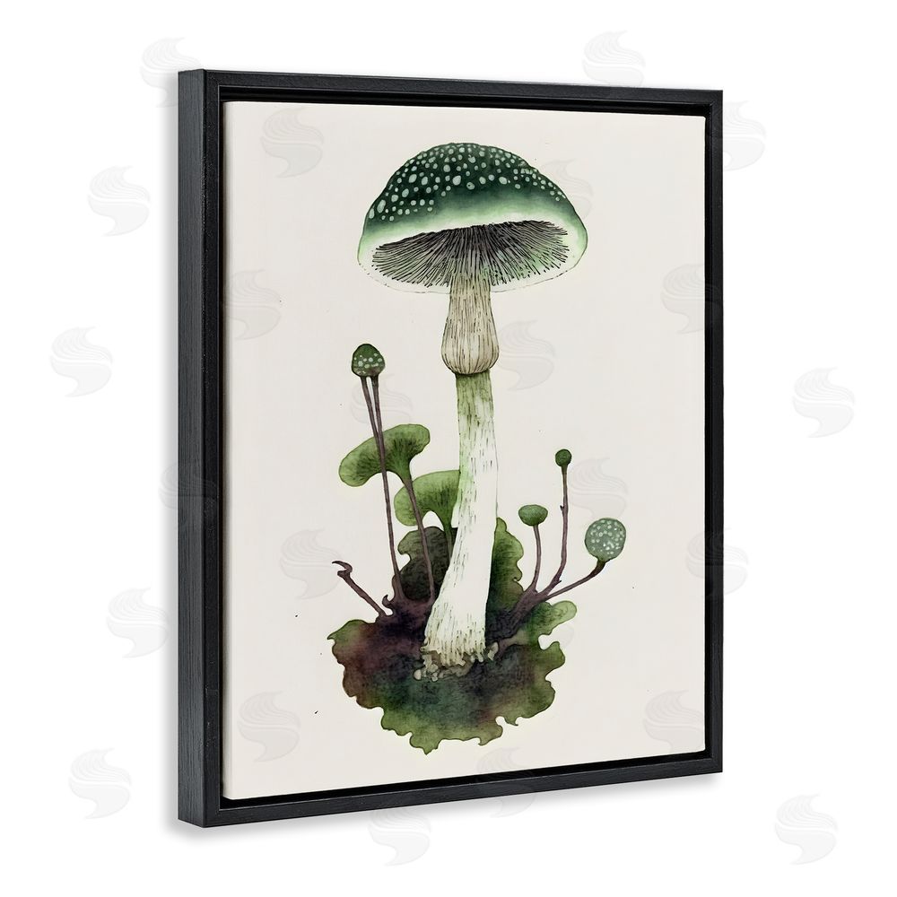 Petal Prints Design Forest Green Mushroom Black Floating Frame Canvas Wall Art Print