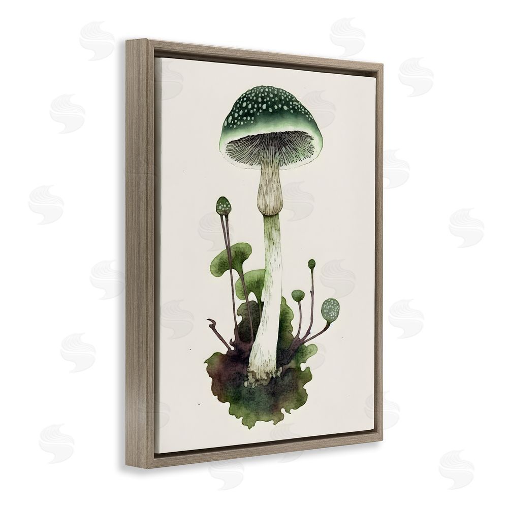 Petal Prints Design Forest Green Mushroom Brown Floating Frame Canvas Wall Art Print