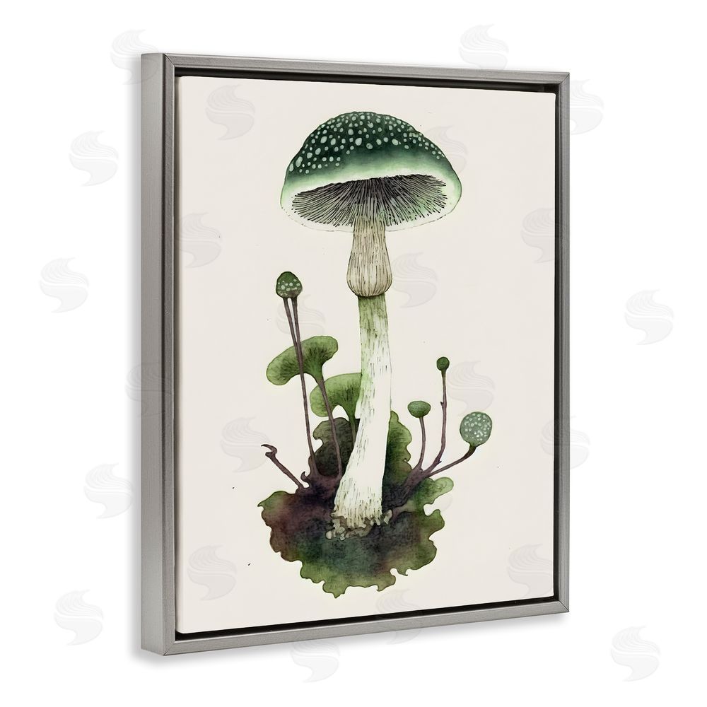 Petal Prints Design Forest Green Mushroom Grey Floating Frame Canvas Wall Art Print