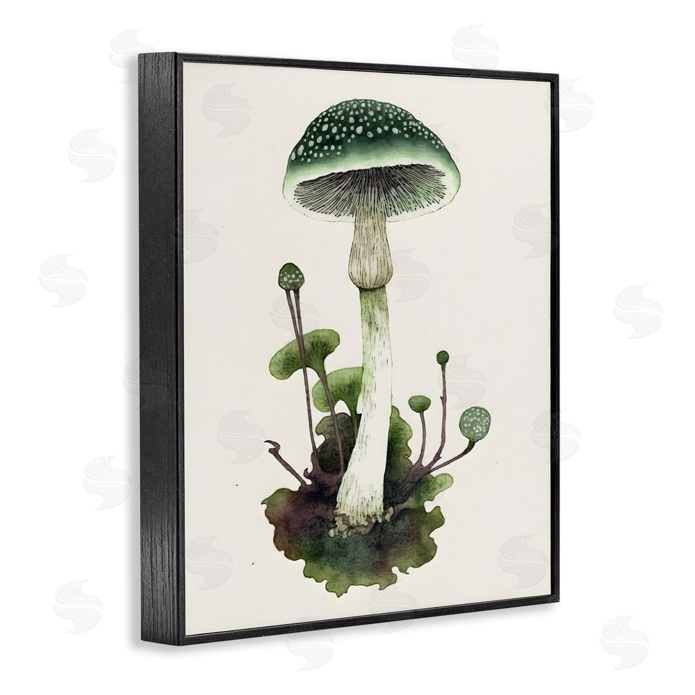 Petal Prints Design Forest Green Mushroom Black Framed Giclee Wall Art Print