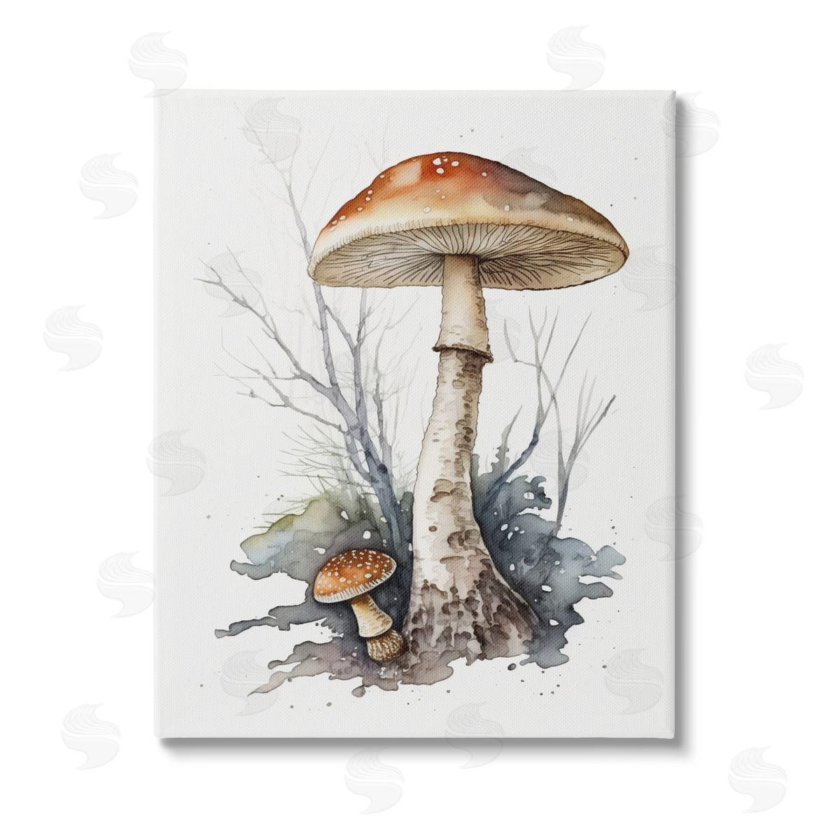 Petal Prints Design Mushroom Watercolor Splash Stretched Canvas Wall Art Print