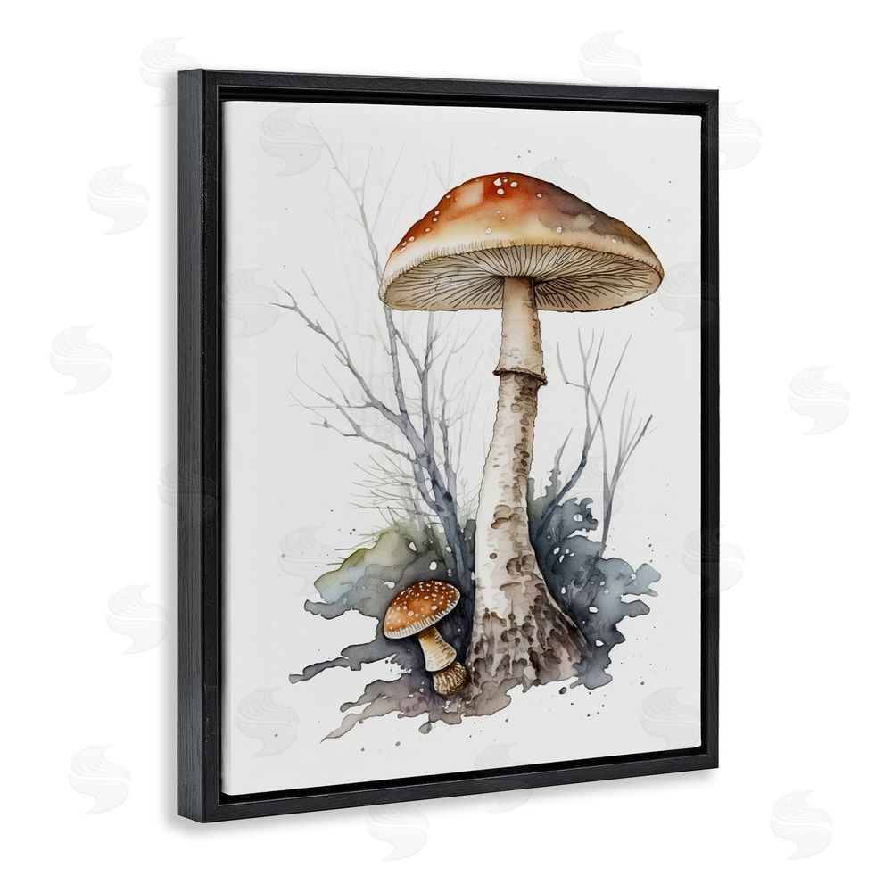 Petal Prints Design Mushroom Watercolor Splash Black Floating Frame Canvas Wall Art Print