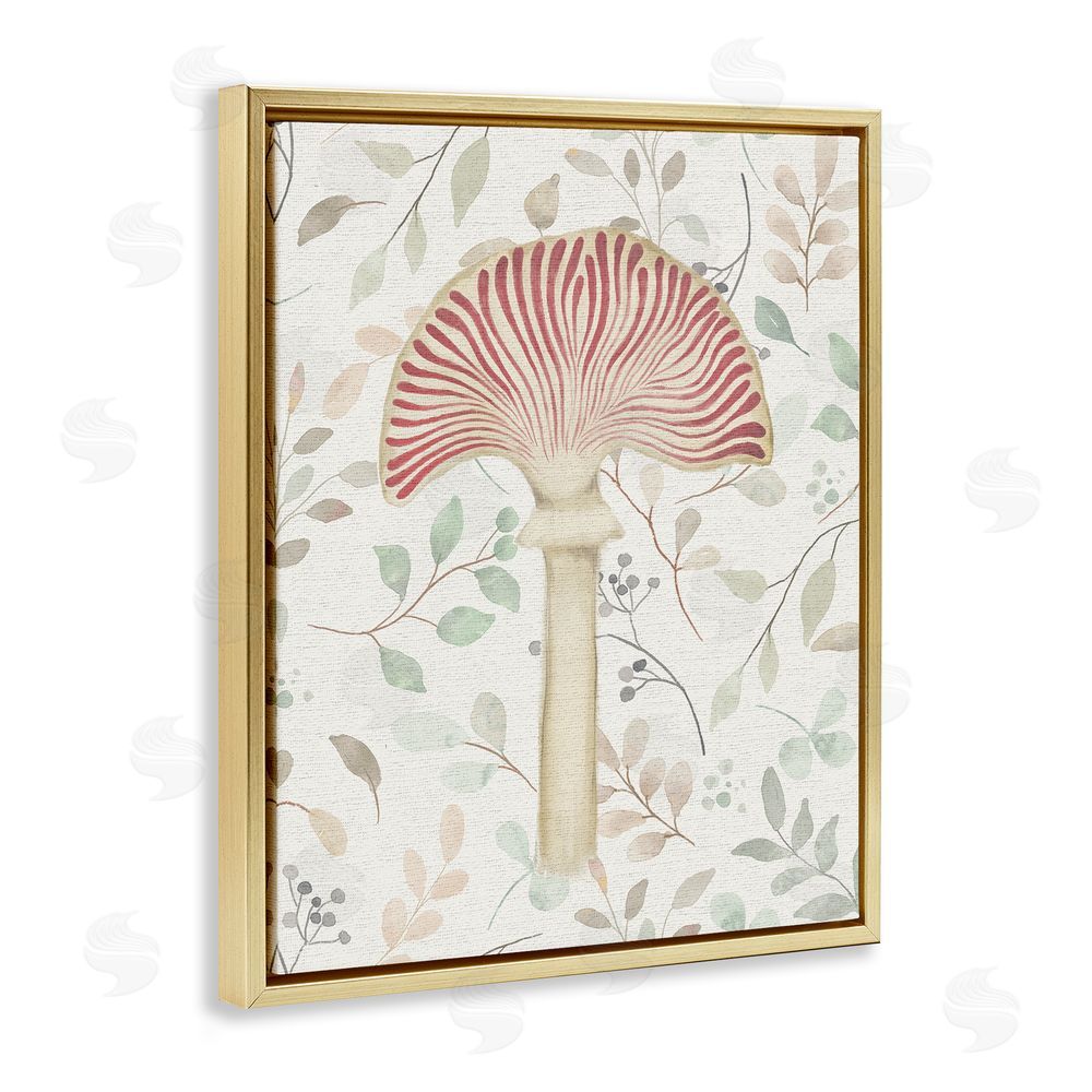 Stupell Studio Soft Botanicals & Mushroom Gold Floating Frame Canvas Wall Art Print