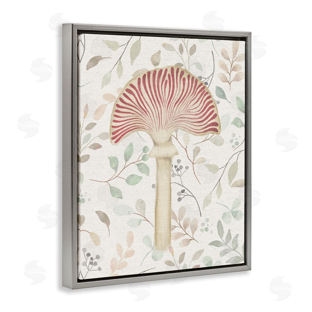 Stupell Studio Soft Botanicals & Mushroom Grey Floating Frame Canvas Wall Art Print
