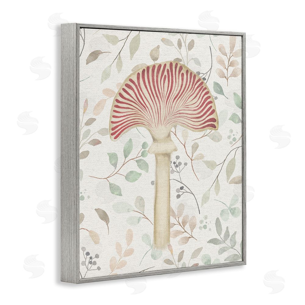 Stupell Studio Soft Botanicals & Mushroom Gray Framed Giclee Wall Art Print