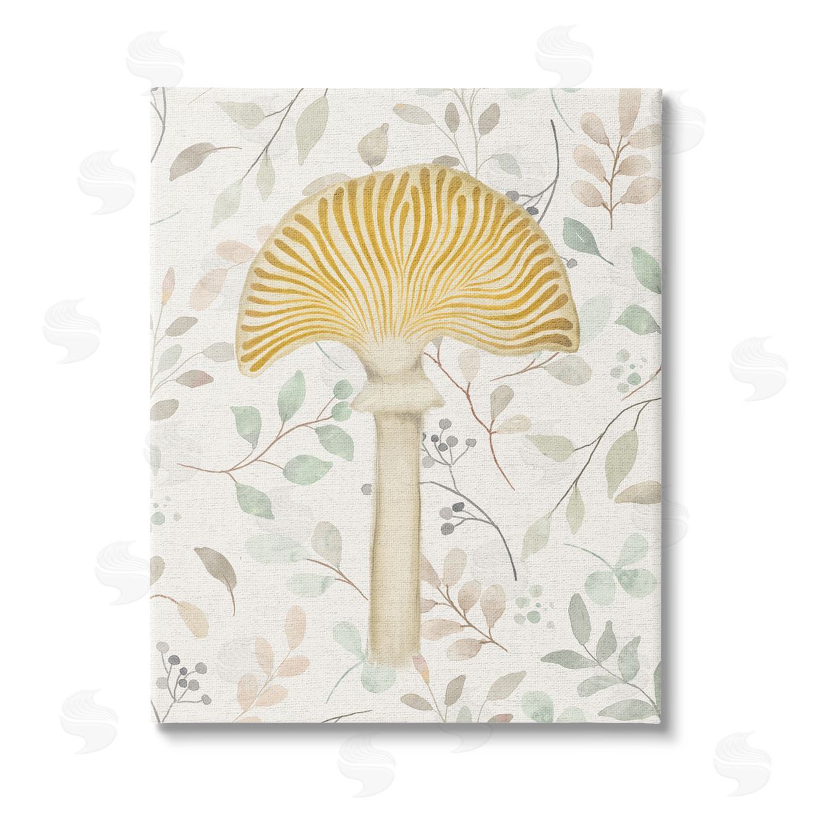 Stupell Studio Yellow Mushroom & Leaves Stretched Canvas Wall Art Print