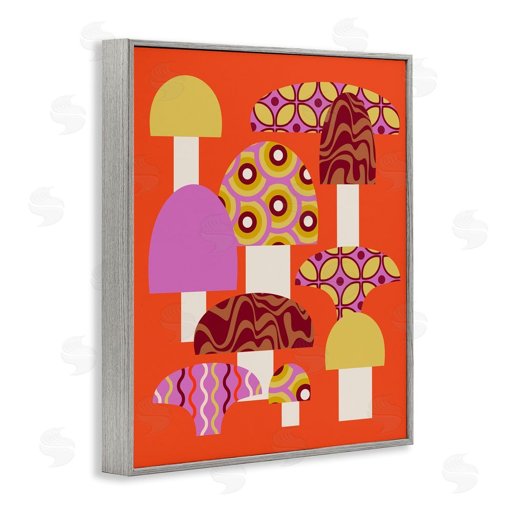 Stupell Studio Retro Patterned Mushrooms Gray Framed Giclee Wall Art Print
