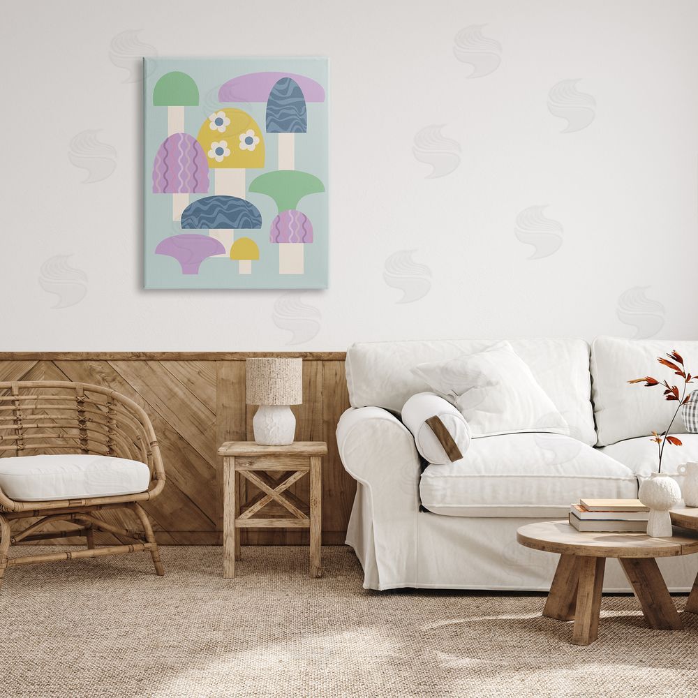 Stupell Studio Pastel Retro Mushrooms Canvas Wall Art Print in Room