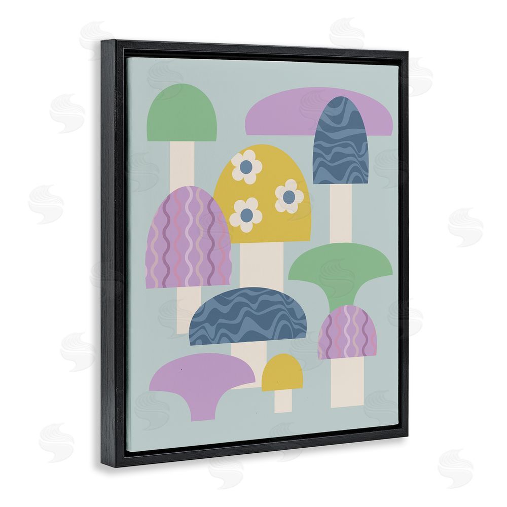 Stupell Studio Pastel Retro Mushrooms Black Floating Frame Canvas Wall Art Print