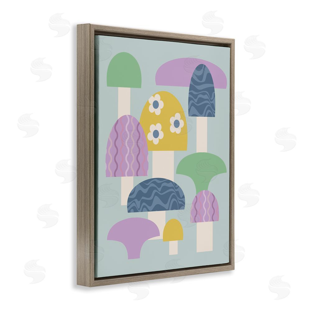 Stupell Studio Pastel Retro Mushrooms Brown Floating Frame Canvas Wall Art Print