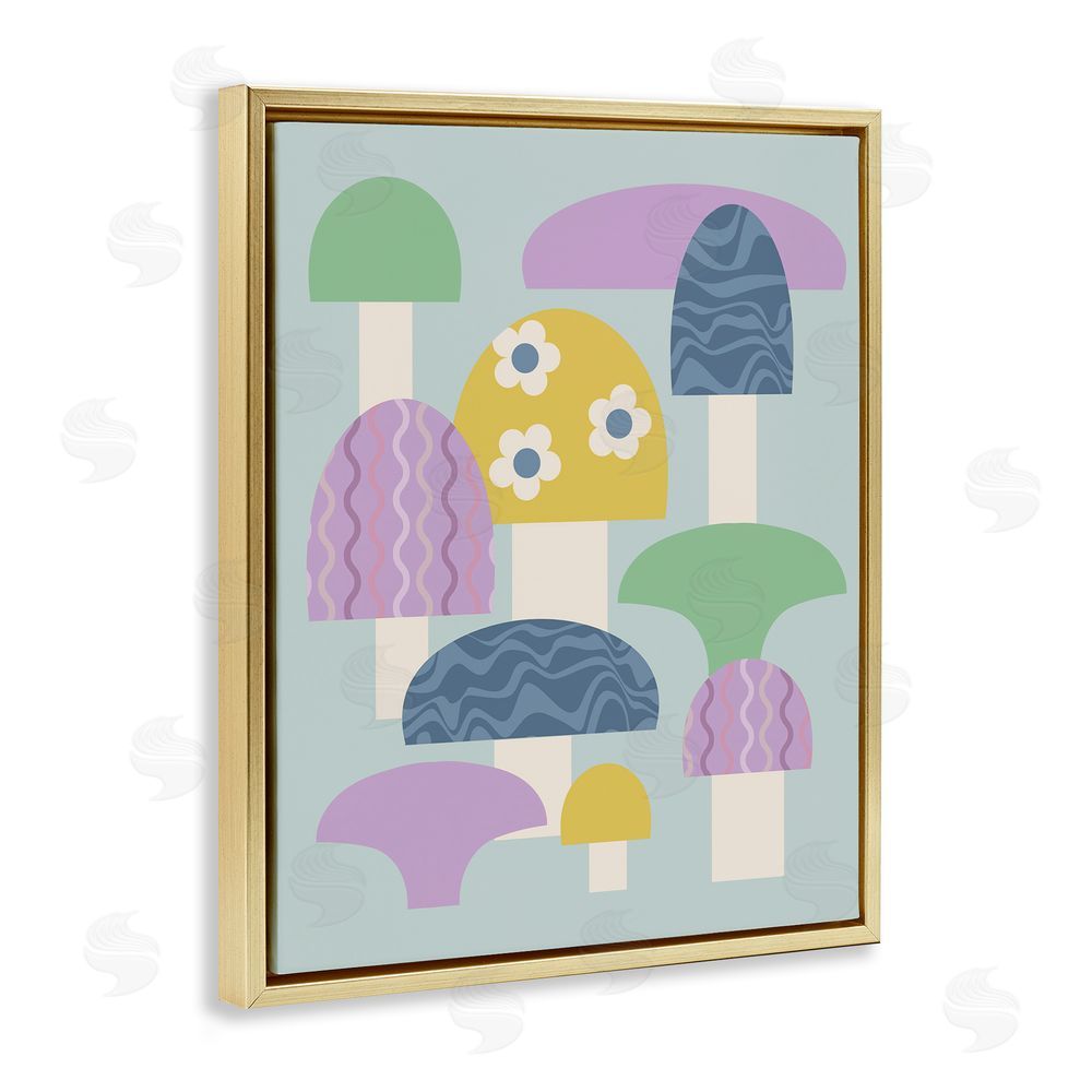 Stupell Studio Pastel Retro Mushrooms Gold Floating Frame Canvas Wall Art Print