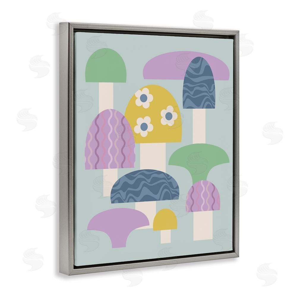 Stupell Studio Pastel Retro Mushrooms Grey Floating Frame Canvas Wall Art Print