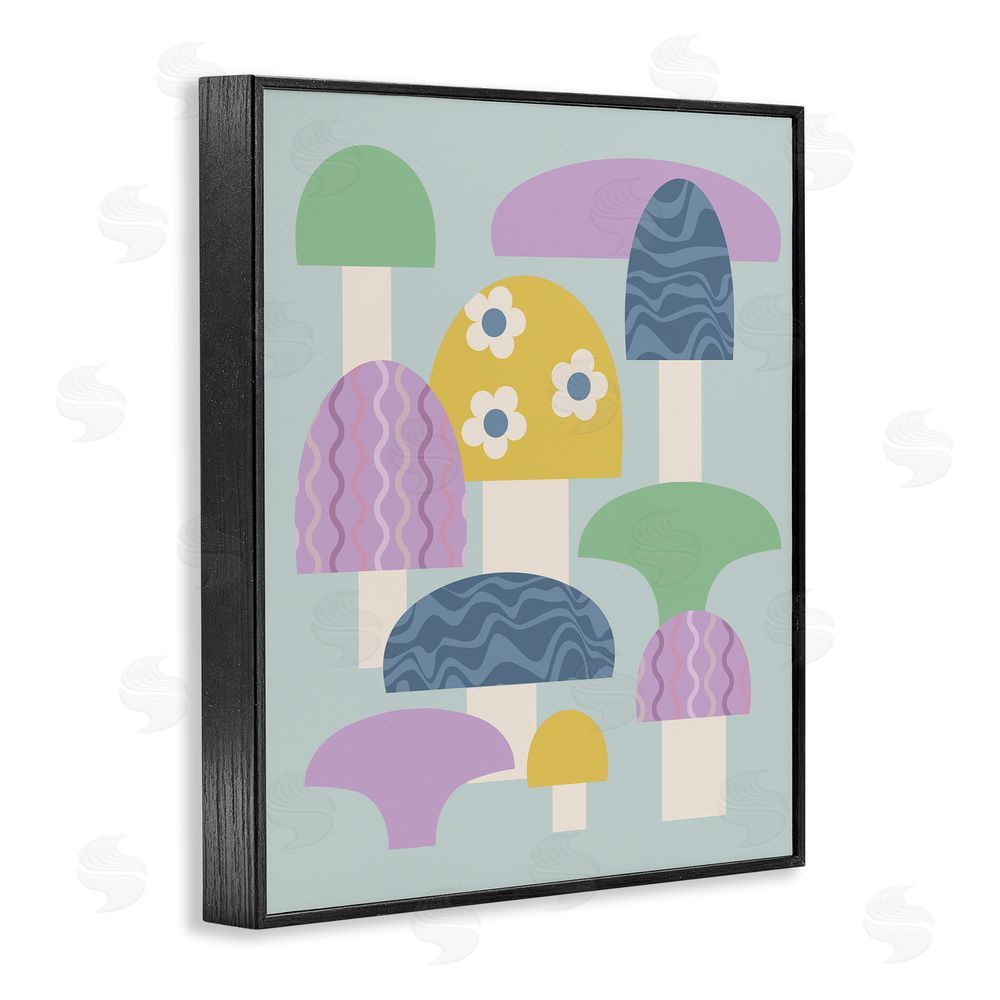 Stupell Studio Pastel Retro Mushrooms Black Framed Giclee Wall Art Print