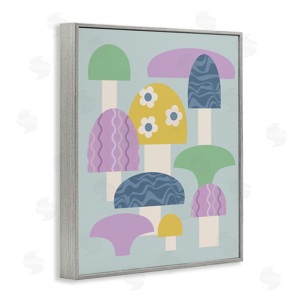 Stupell Studio Pastel Retro Mushrooms Gray Framed Giclee Wall Art Print