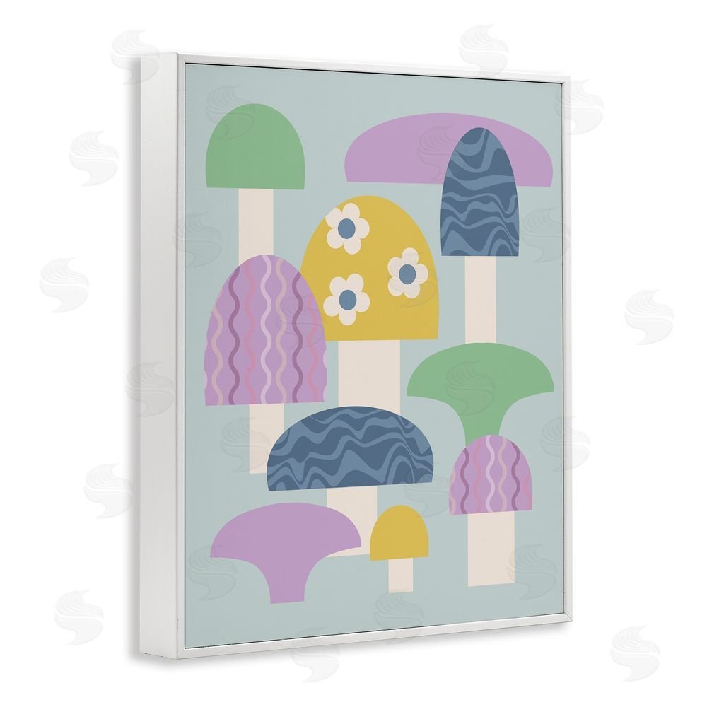 Stupell Studio Pastel Retro Mushrooms White Framed Giclee Wall Art Print
