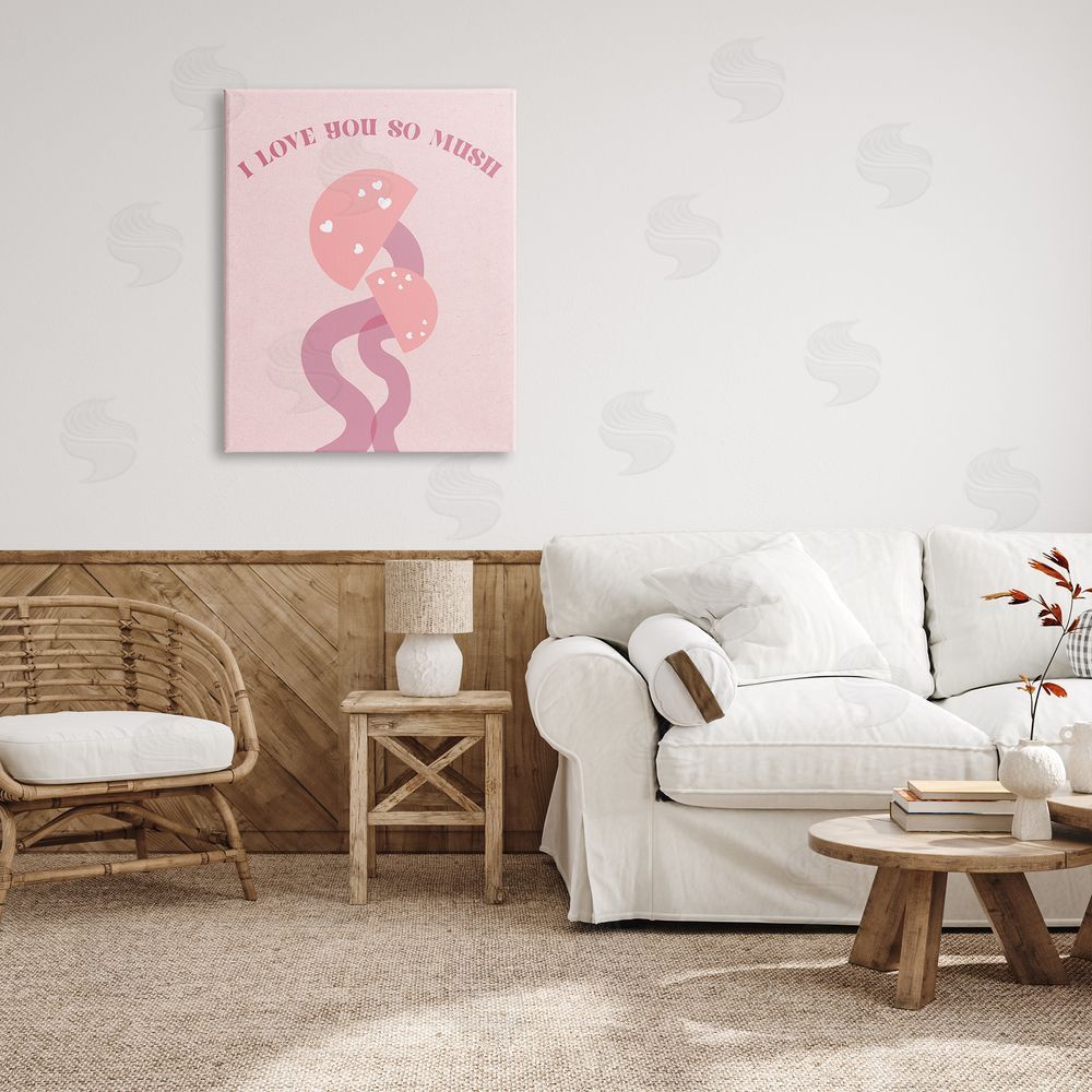 Stupell Studio Love You Pink Mushrooms Canvas Wall Art Print in Room