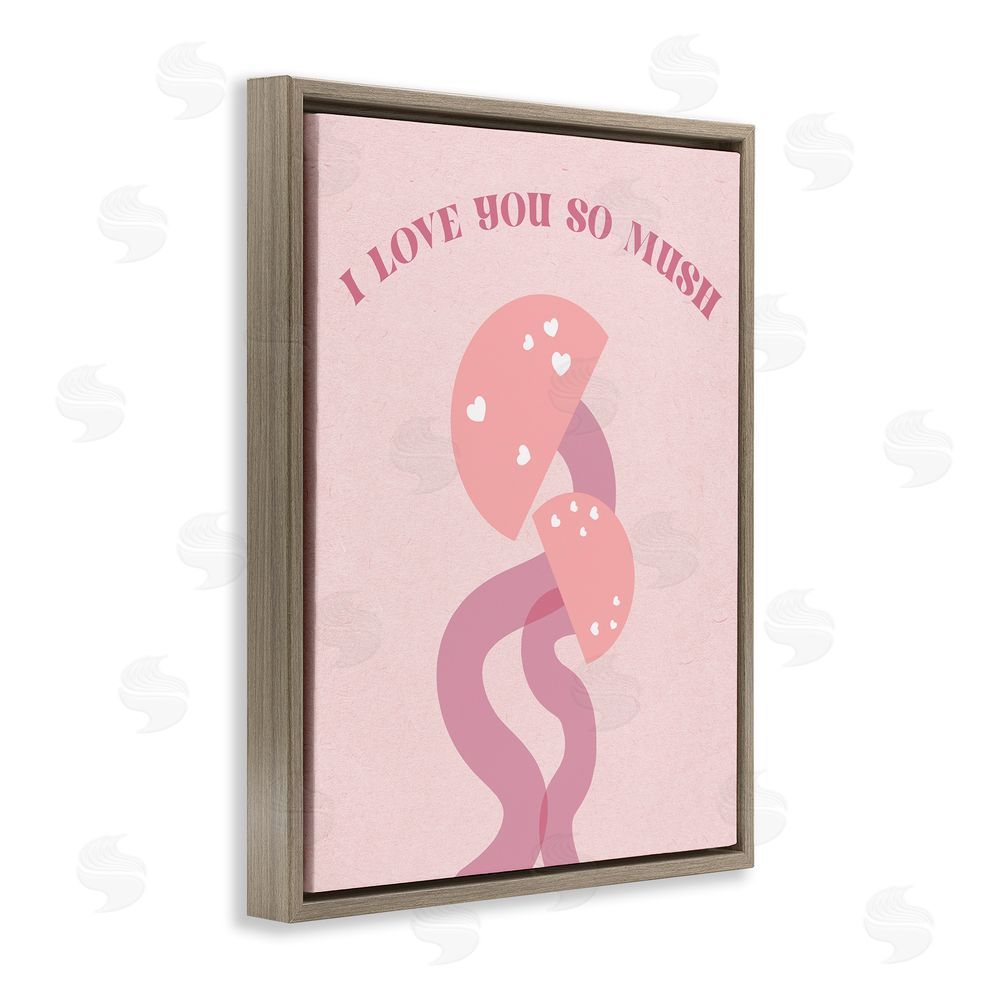 Stupell Studio Love You Pink Mushrooms Brown Floating Frame Canvas Wall Art Print
