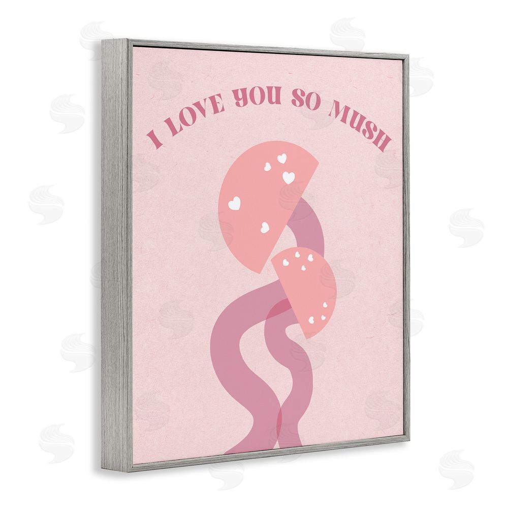 Stupell Studio Love You Pink Mushrooms Gray Framed Giclee Wall Art Print