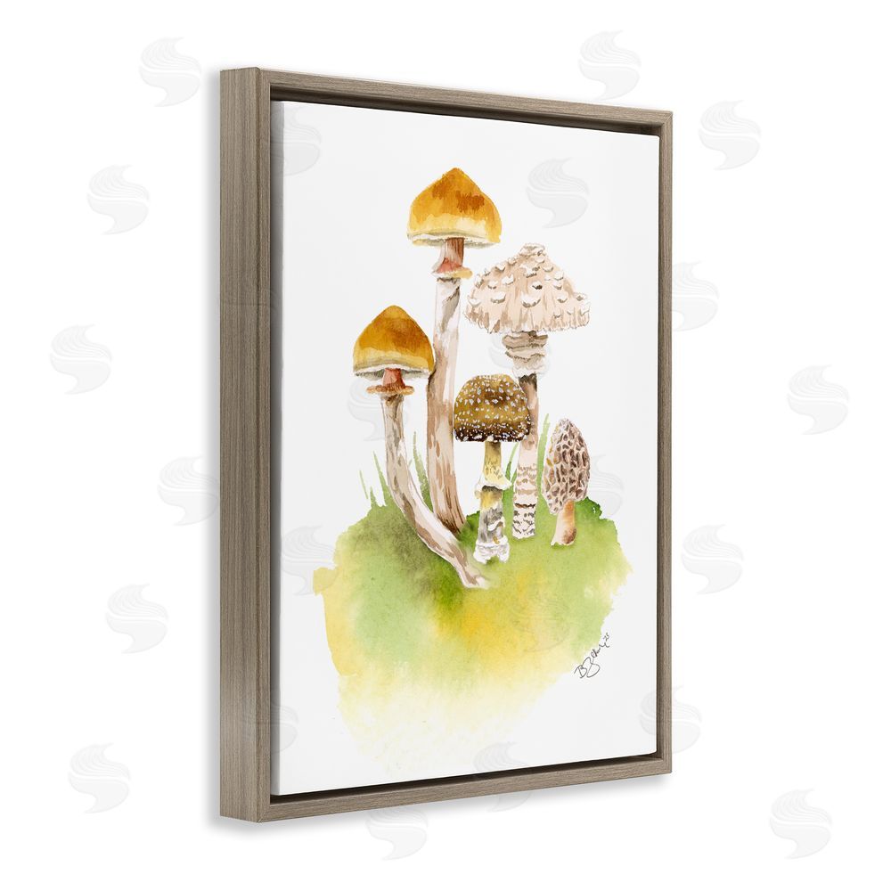Two If By Sea Studios Sprouting Brown Mushrooms Brown Floating Frame Canvas Wall Art Print