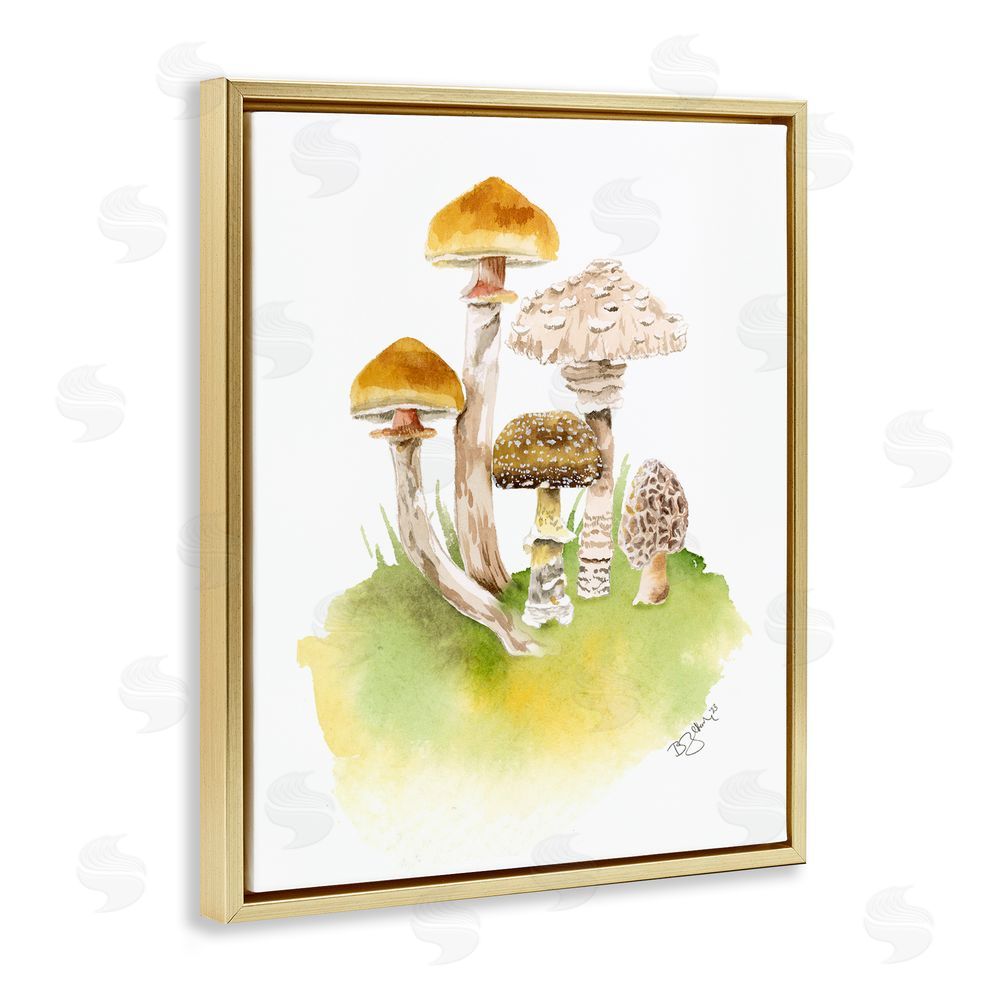 Two If By Sea Studios Sprouting Brown Mushrooms Gold Floating Frame Canvas Wall Art Print