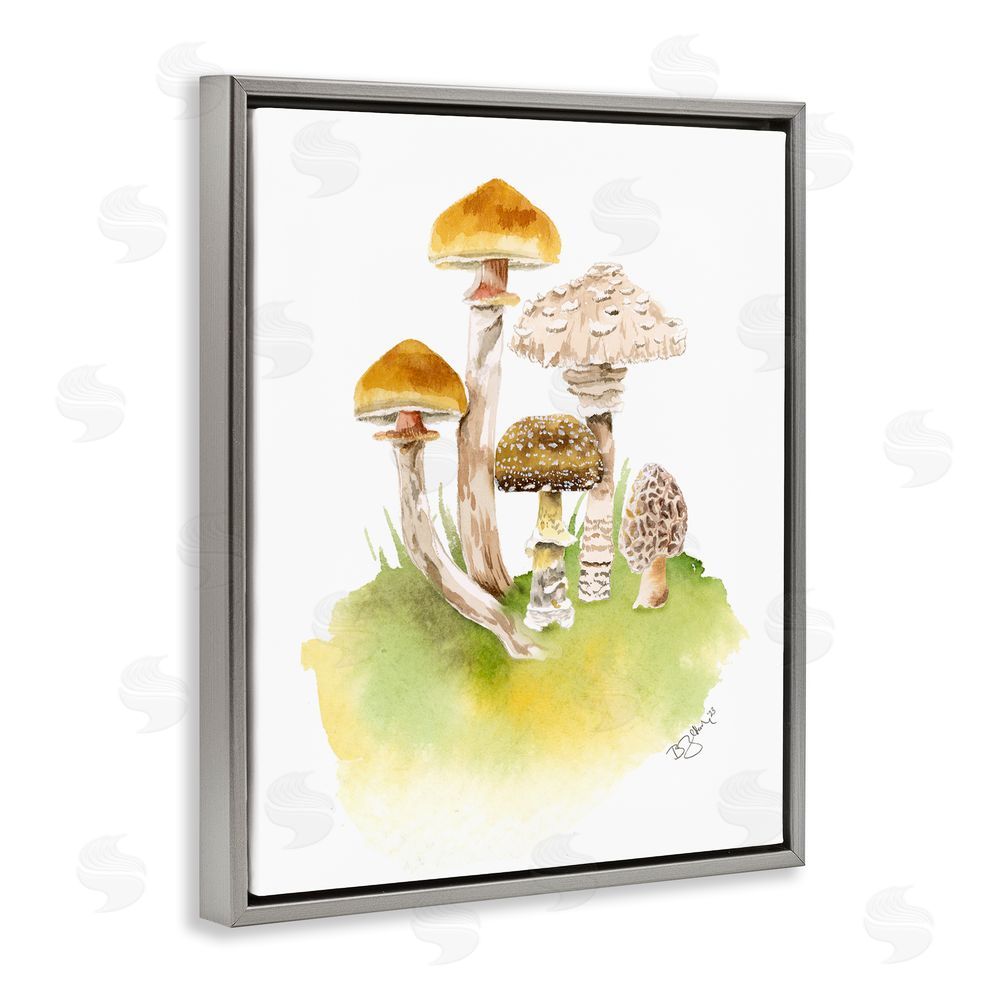 Two If By Sea Studios Sprouting Brown Mushrooms Grey Floating Frame Canvas Wall Art Print