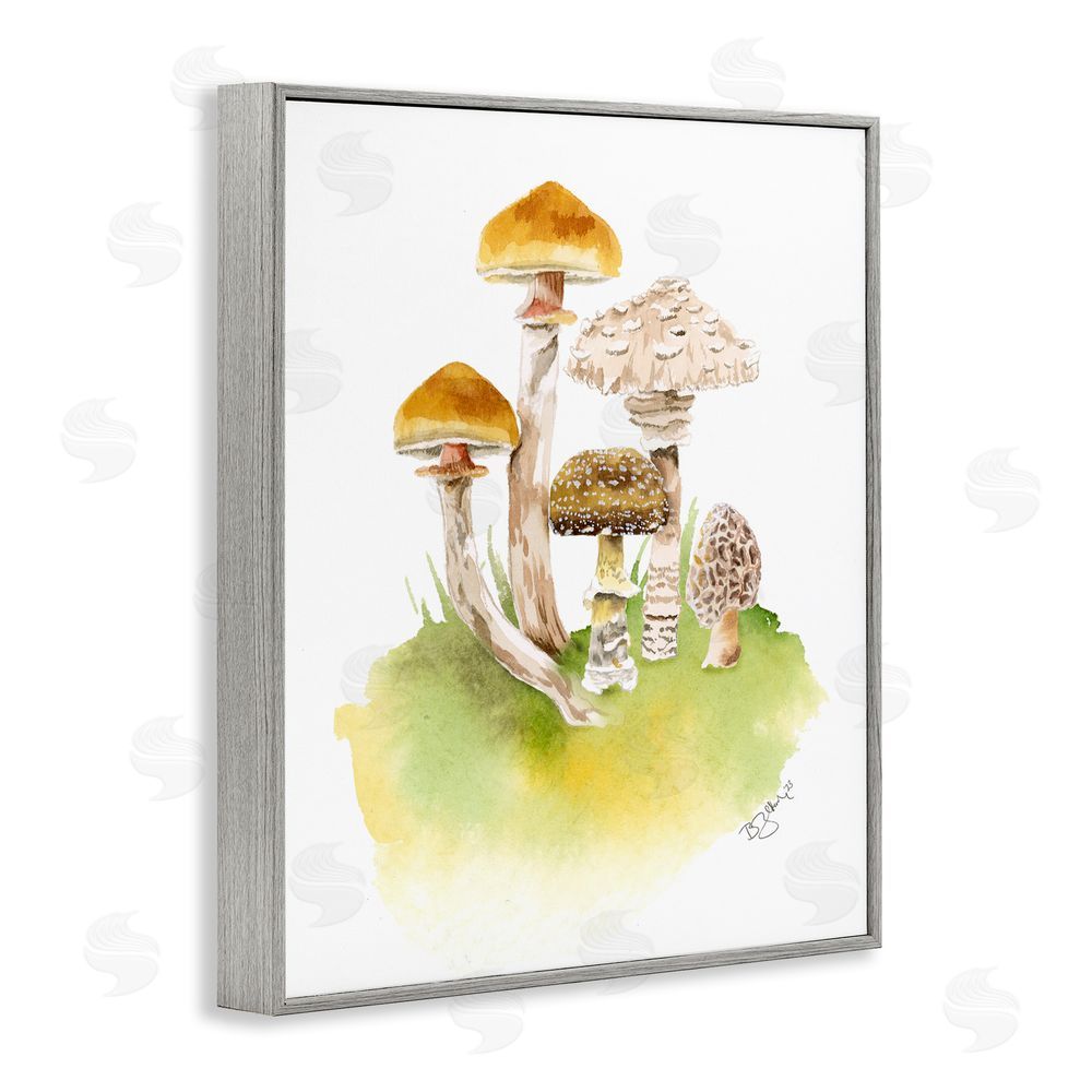 Two If By Sea Studios Sprouting Brown Mushrooms Gray Framed Giclee Wall Art Print