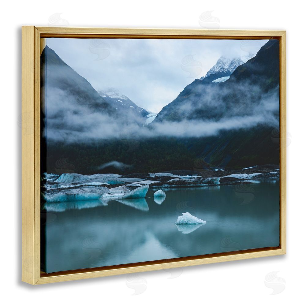 Daniel Sproul Foggy Icebergs on Lake Gold Floating Frame Canvas Wall Art Print