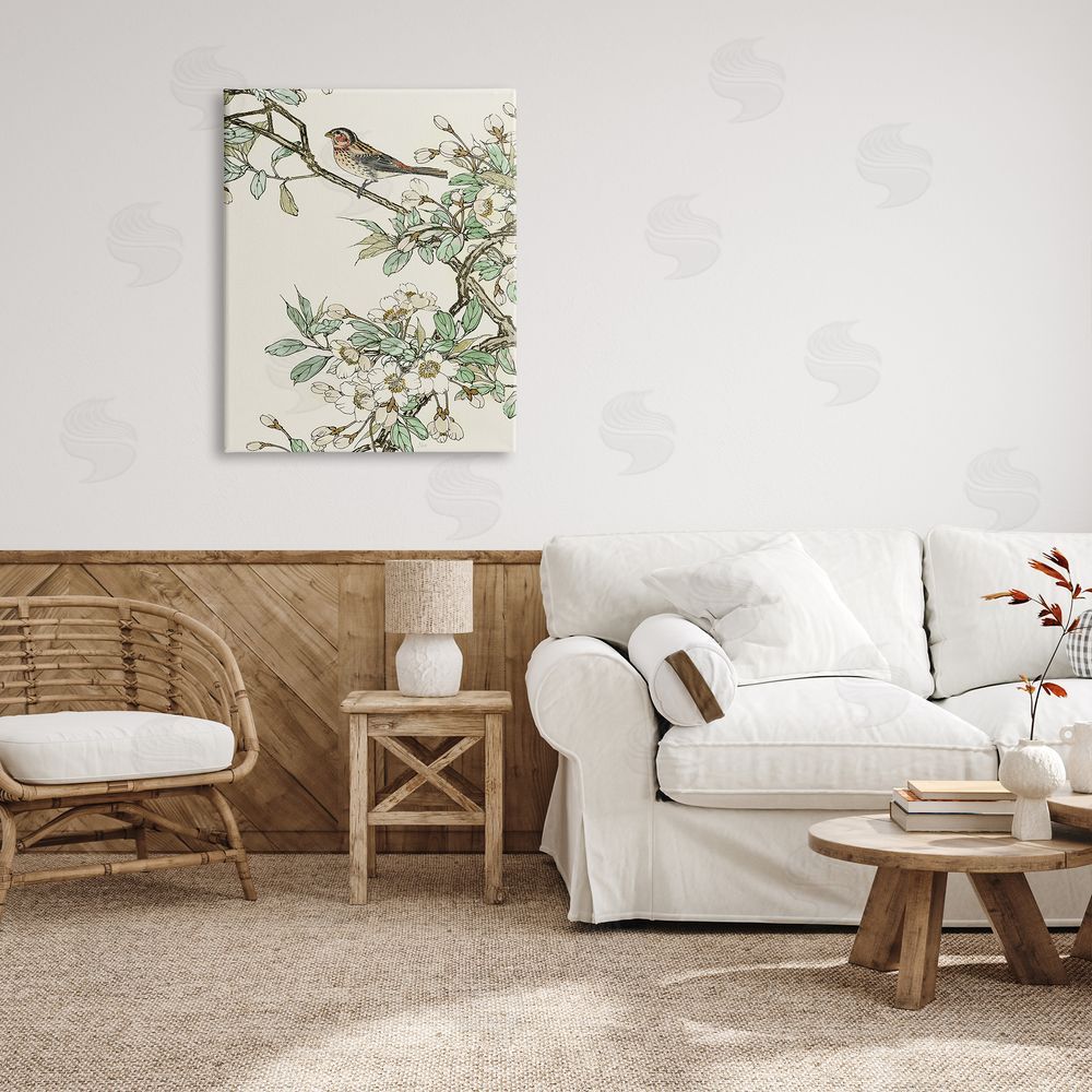 Nan Traditional Dogwood & Bird Canvas Wall Art Print in Room