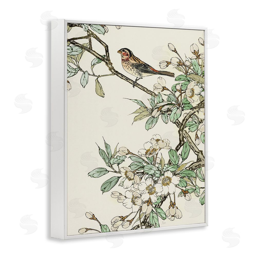 Nan Traditional Dogwood & Bird White Framed Giclee Wall Art Print