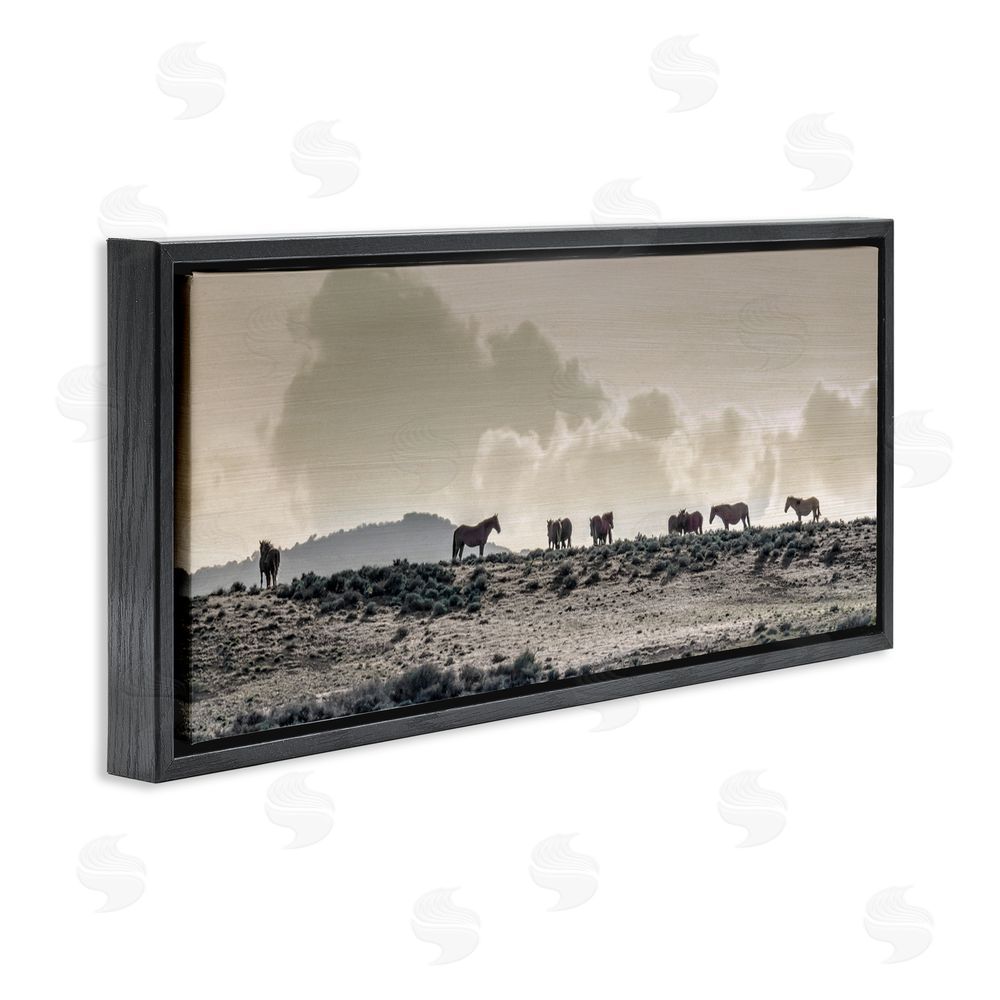 Danita Delimont Horses in Vast Landscape Black Floating Frame Canvas Wall Art Print
