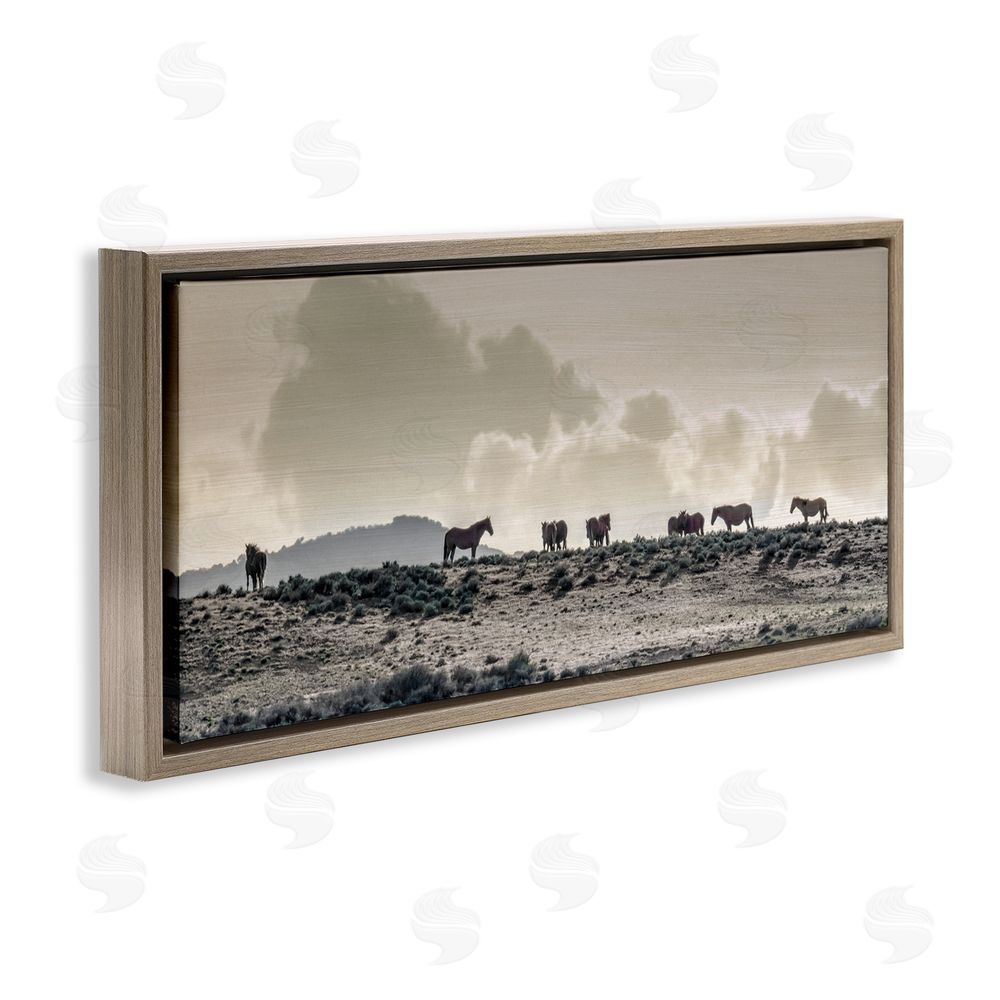 Danita Delimont Horses in Vast Landscape Brown Floating Frame Canvas Wall Art Print