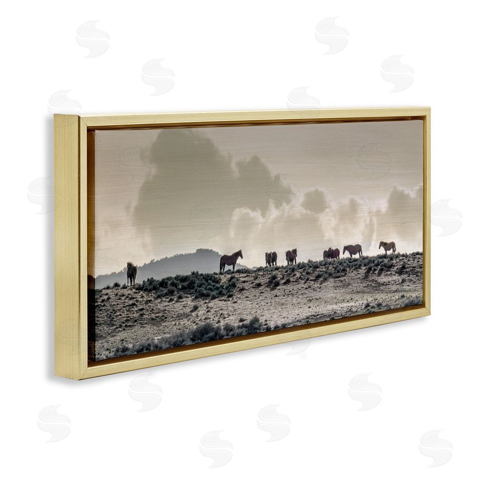 Danita Delimont Horses in Vast Landscape Gold Floating Frame Canvas Wall Art Print