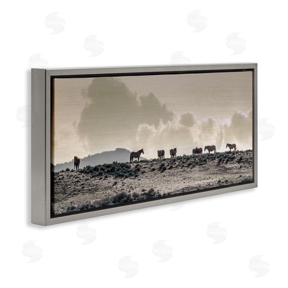Danita Delimont Horses in Vast Landscape Grey Floating Frame Canvas Wall Art Print