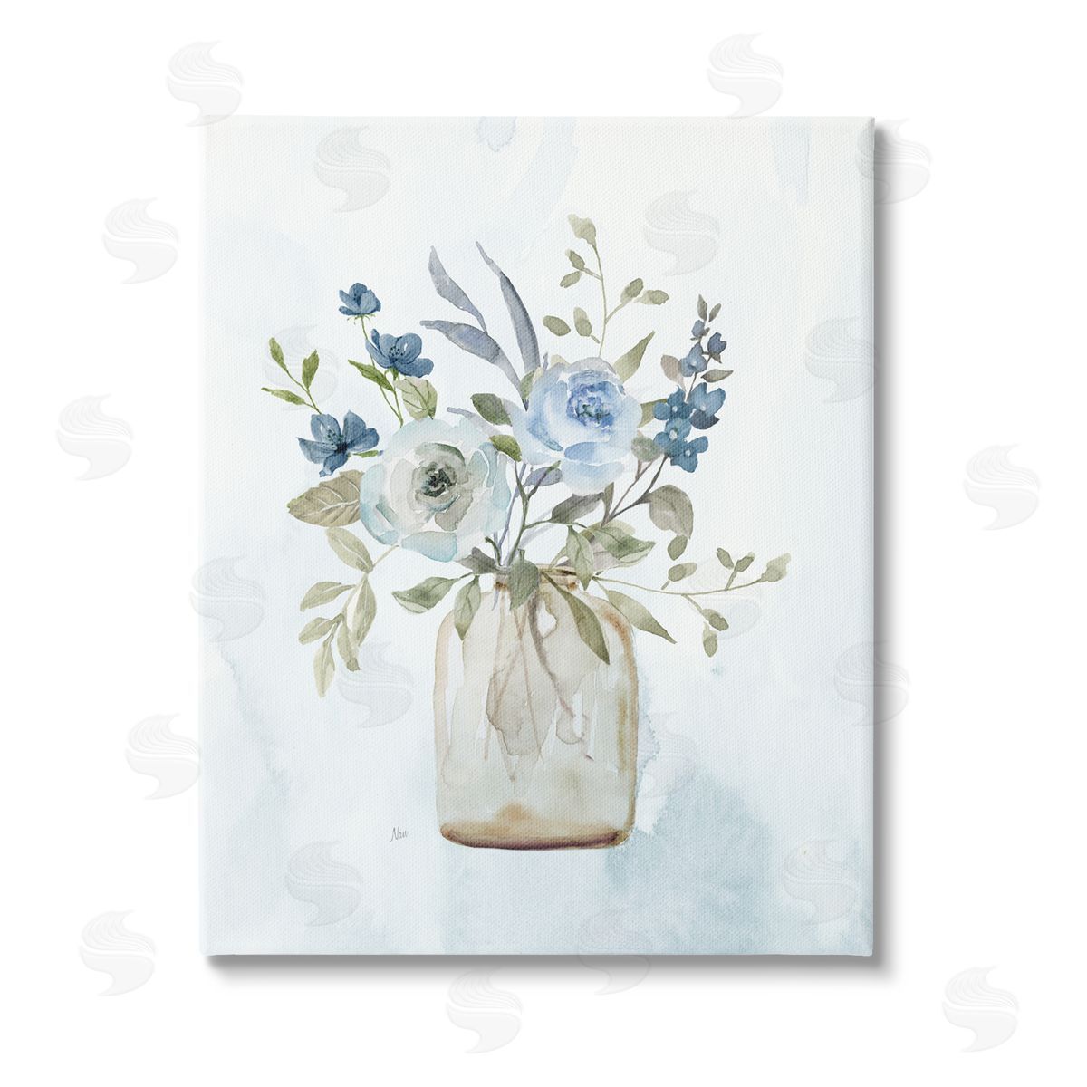 Nan Blue Bouquet in Jar Stretched Canvas Wall Art Print