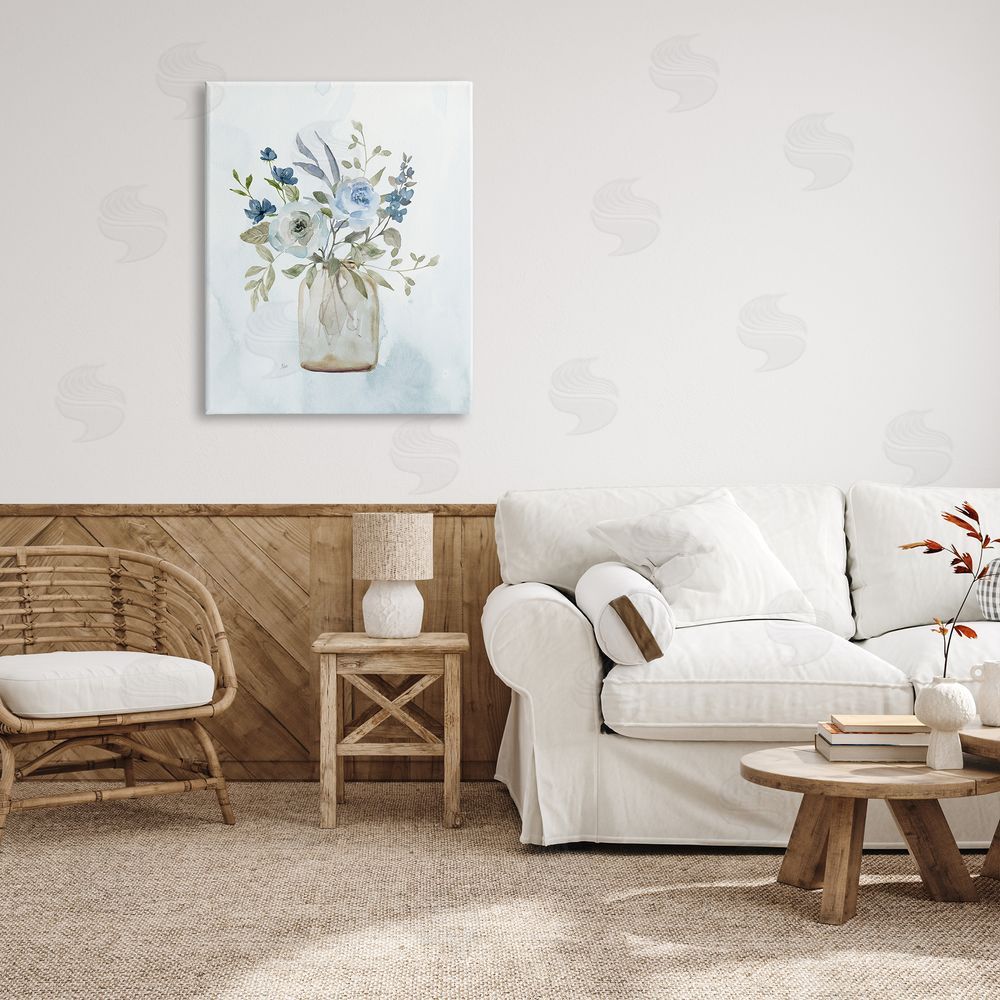 Nan Blue Bouquet in Jar Canvas Wall Art Print in Room