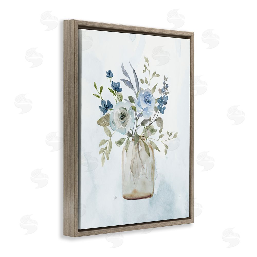 Nan Blue Bouquet in Jar Brown Floating Frame Canvas Wall Art Print