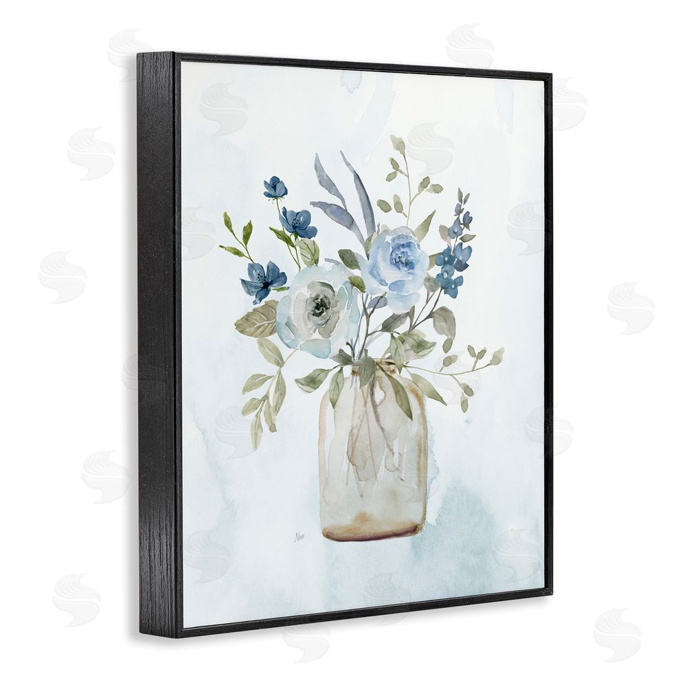 Nan Blue Bouquet in Jar Black Framed Giclee Wall Art Print