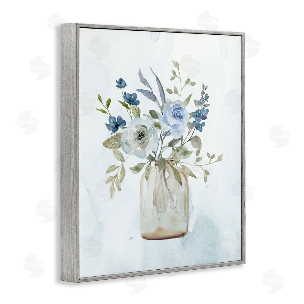 Nan Blue Bouquet in Jar Gray Framed Giclee Wall Art Print