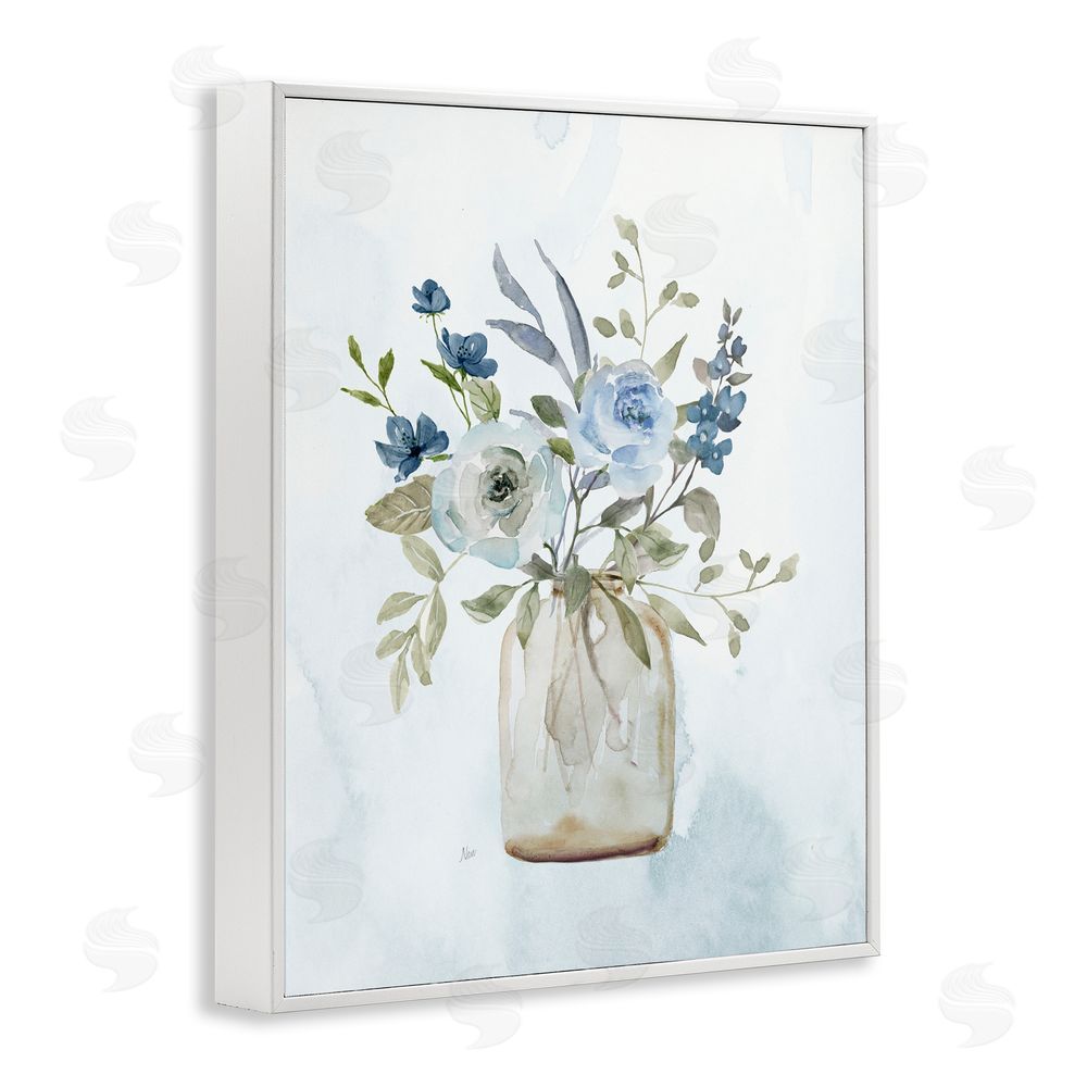 Nan Blue Bouquet in Jar White Framed Giclee Wall Art Print