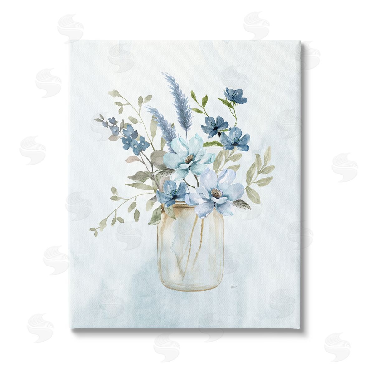 Nan Floral Blue Bouquet Stretched Canvas Wall Art Print